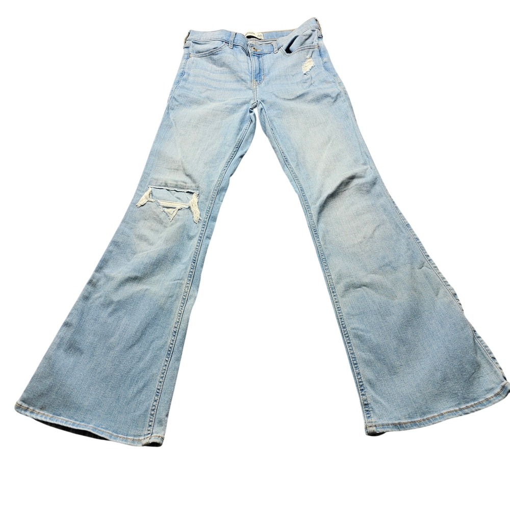 Abercrombie Kids High-Rise Flare Jeans Girls 15/16 Light Wash Distressed Denim